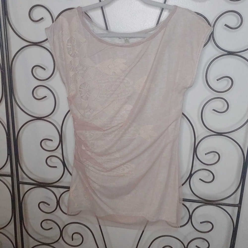 Cute sheer top t shirt lined Bordeaux L